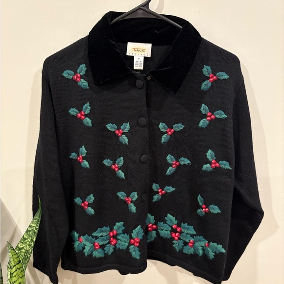 Talbots Sweaters - Talbots 100% Wool Holly Embroidered Cardigan